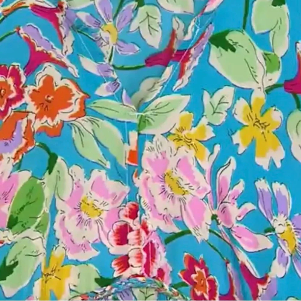 Tolani Blue Floral Maxi Caftan Dress 1X - Picture 5 of 8